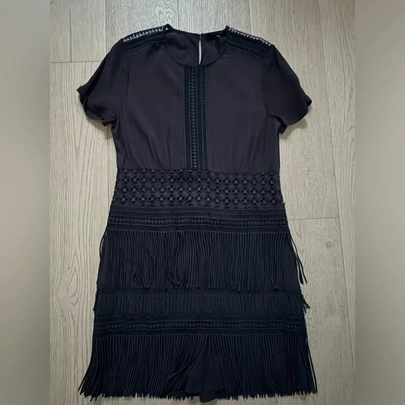 Maje Reia Embroidered Tassel Fringe Dress Dark Navy size 3 (large) - Picture 4 of 11